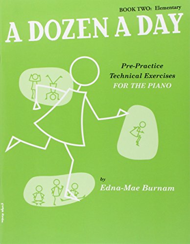 Green piano exercise book cover with stick figure illustrations.