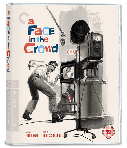 "Blu-ray case with cover art of man near television camera, titled 'A Face in the Crowd'."