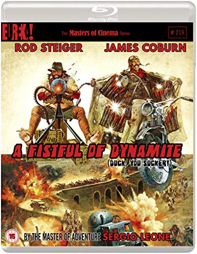 Blu-ray cover for "A Fistful of Dynamite" featuring two men with dynamite.