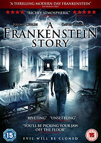 "A Frankenstein Story" DVD cover featuring a man in a dimly lit, stormy hospital corridor.