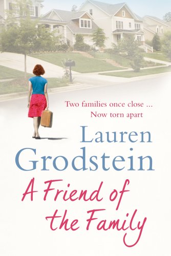 Book cover: woman walking away from suburban houses, titled "A Friend of the Family".