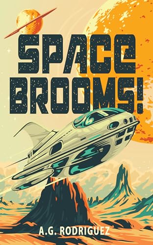 Book cover: spaceship flying over a rocky, orange planet landscape.