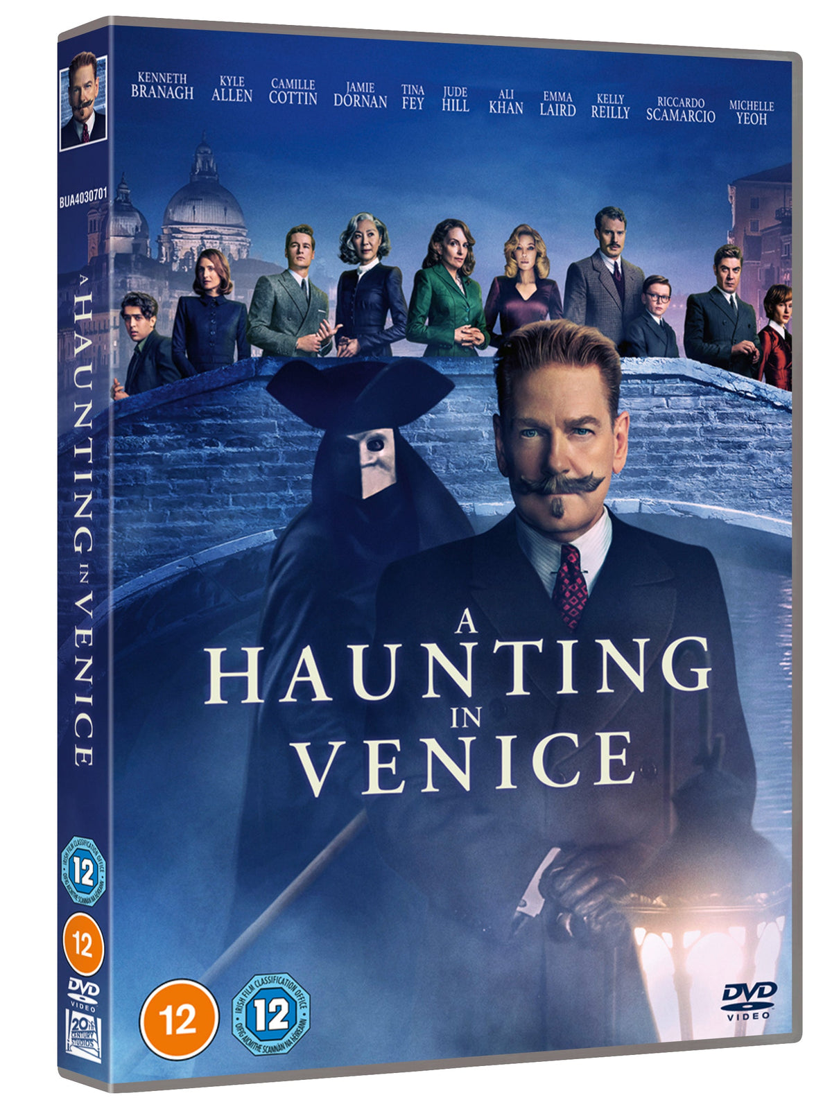 “A Haunting in Venice” DVD cover featuring Kenneth Branagh and cast members.