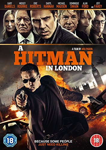 DVD cover for "A Hitman In London" featuring actors and explosions.