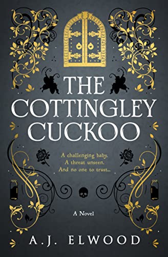 Book cover: dark teal with gold floral design, cuckoos, and skull.
