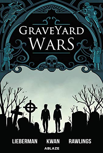 Graphic novel cover showing two silhouettes walking through a graveyard under an ornate archway.