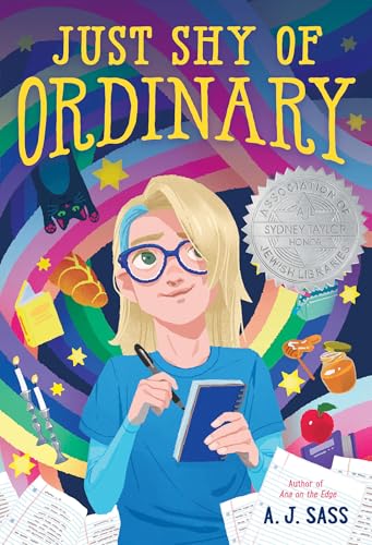 Book cover: girl with notebook, cat, and colorful swirling background.