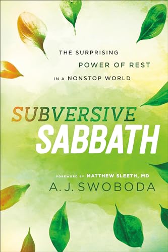 Book cover: "Subversive Sabbath" with falling green and gold leaves.