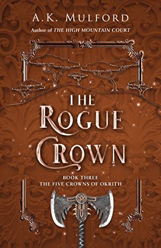 Book cover: "The Rogue Crown," featuring a crown and crossed axes.