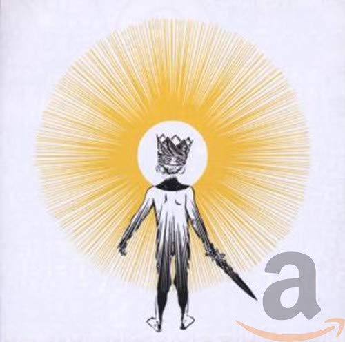 Black and white illustration of a figure with a crown, radiating light.