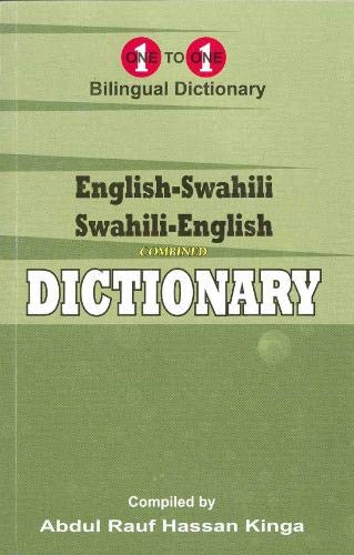 Green and white bilingual English-Swahili dictionary cover with text.