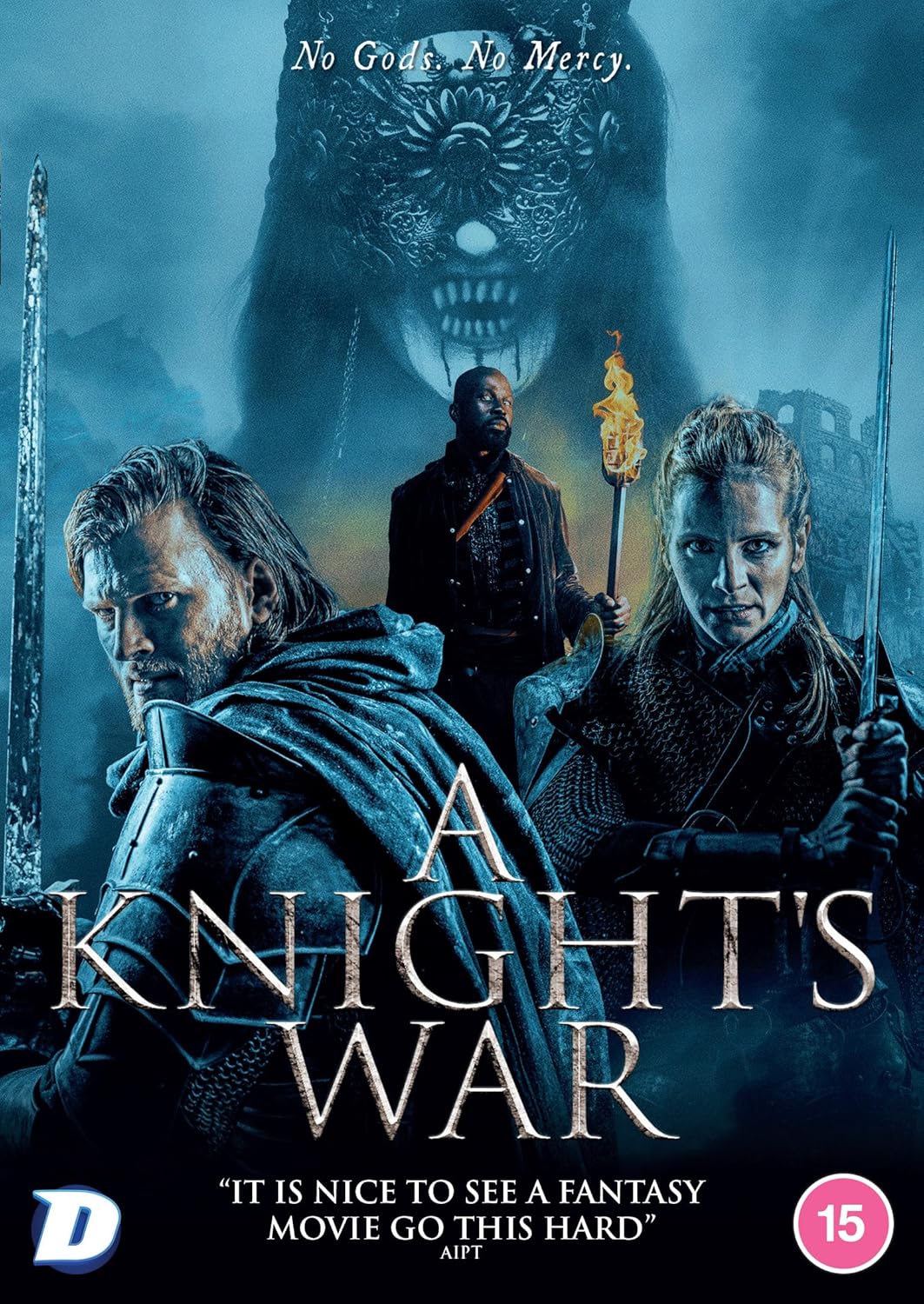 DVD cover for "A Knight's War" featuring three armored figures in a dark landscape.