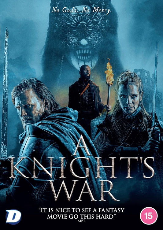 DVD cover for "A Knight's War" featuring three armored figures in a dark landscape.