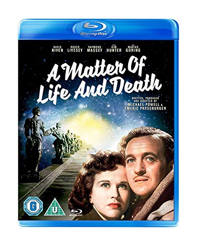 Blu-ray cover for A Matter of Life and Death featuring a couple and statues.