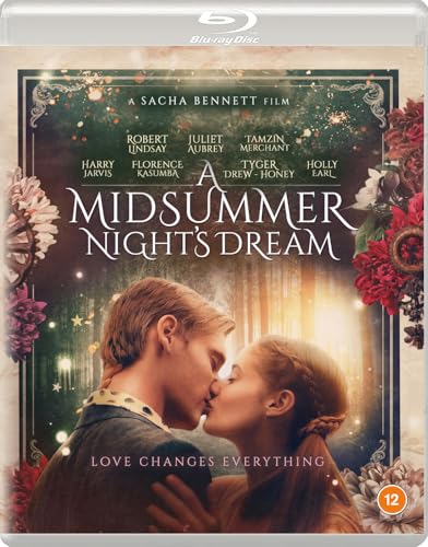 Blu-ray cover for "A Midsummer Night’s Dream" featuring a couple kissing.