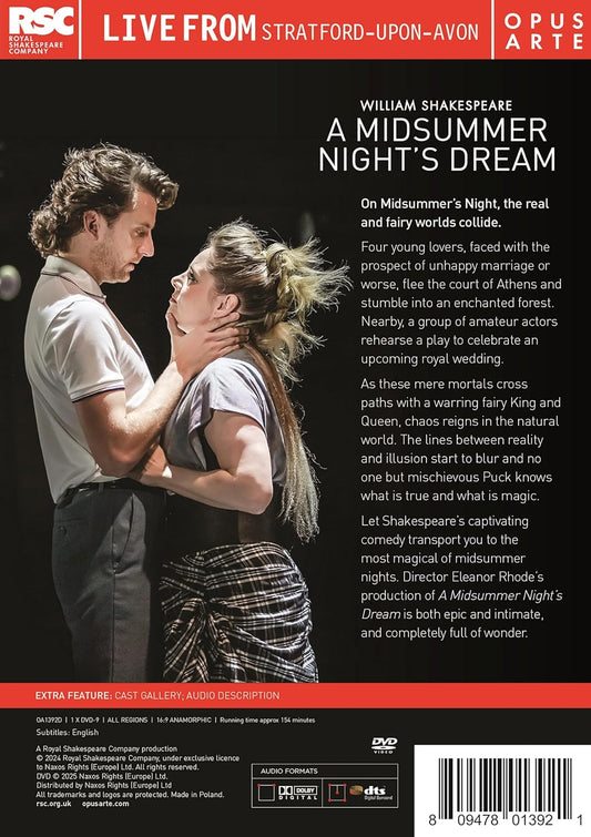 DVD cover for Shakespeare’s “A Midsummer Night’s Dream” featuring a couple embracing.