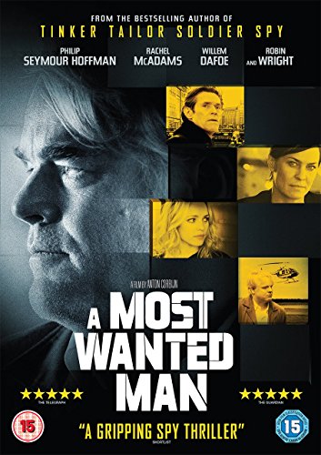 DVD cover for "A Most Wanted Man" featuring Philip Seymour Hoffman.