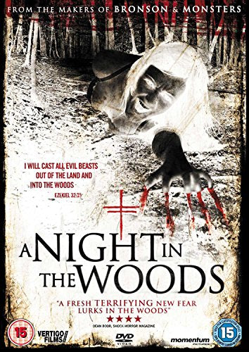 DVD cover for horror film “A Night In The Woods” with a ghostly figure.