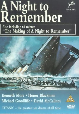 DVD cover for "A Night to Remember" showing Titanic sinking with people in lifeboats.