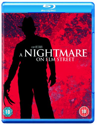 Blu-ray cover featuring a black silhouette of Freddy Krueger against a textured red background.