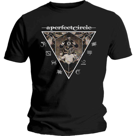 Black t-shirt with A Perfect Circle band logo and geometric design.