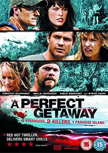 DVD cover for "A Perfect Getaway" featuring cast in dramatic scenes.