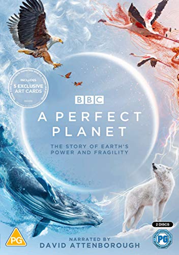 DVD cover for “A Perfect Planet” featuring wildlife and natural elements.