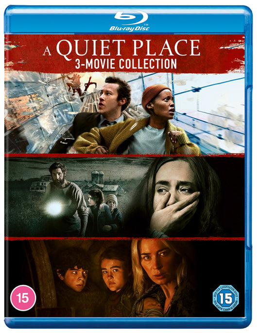 “A Quiet Place” 3-movie Blu-ray collection cover with family imagery.