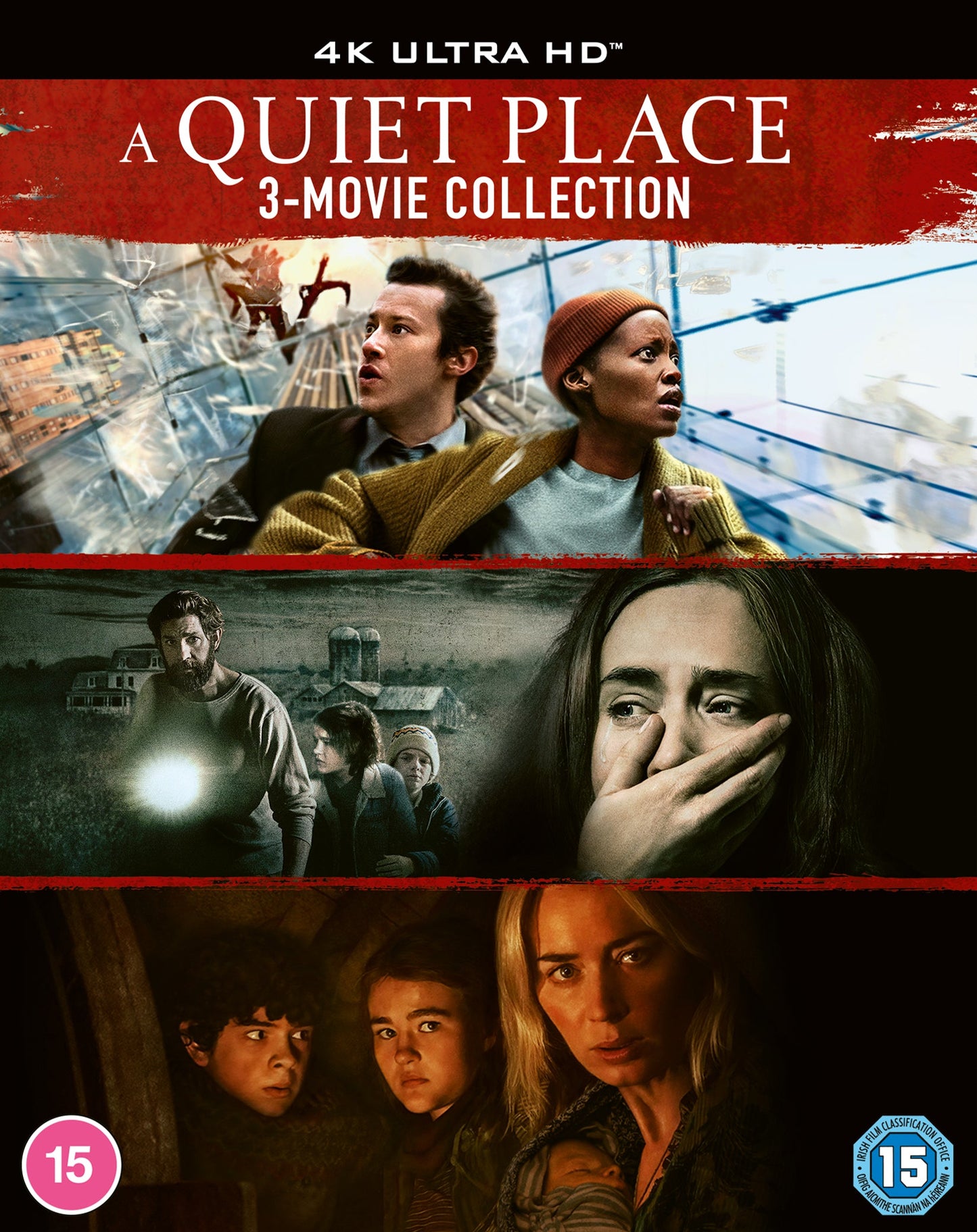 A Quiet Place 3-Movie Collection Blu-ray cover featuring film characters in city and rural settings.
