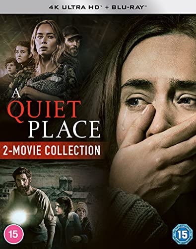A Quiet Place 2-movie collection Blu-ray cover featuring cast members and a crying woman.