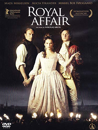 DVD cover for “A Royal Affair” featuring three people in 18th-century attire.