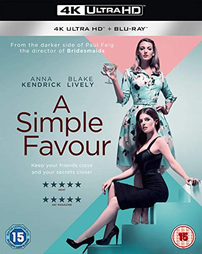 A Simple Favour" 4K Blu-ray cover featuring Anna Kendrick and Blake Lively.