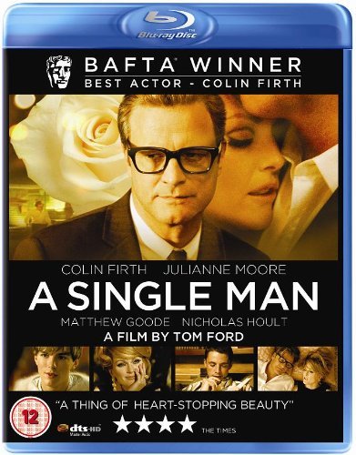 A Single Man" Blu-ray cover featuring Colin Firth in glasses and a suit.