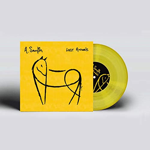 A yellow album cover with a black line drawing of a horse and text.