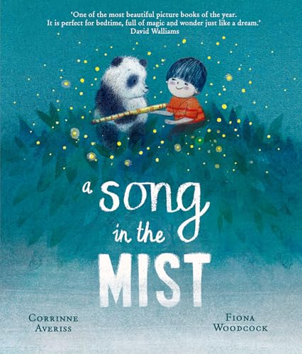 Book cover showing a panda and a child playing a flute in blueCCL foliage.