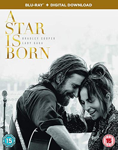 A Star Is Born" Blu-ray cover featuring Bradley Cooper and Lady Gaga.
