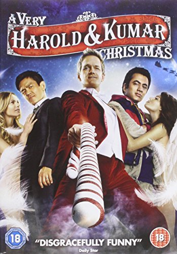 DVD cover for "A Very Harold & Kumar Xmas" featuring four people.