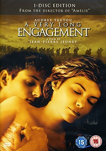 DVD cover for A Very Long Engagement featuring a couple embracing against a battlefield.