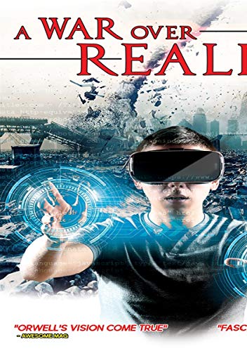 DVD cover: boy with VR headset, city destruction, blue glow.