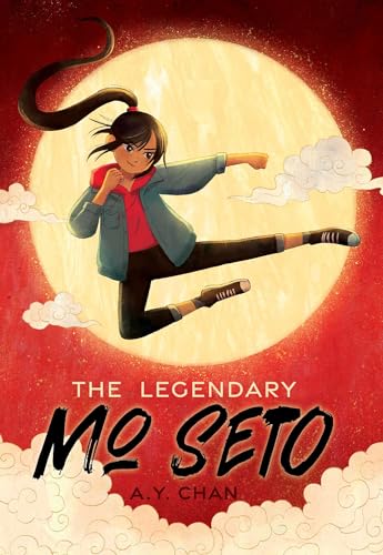 Book cover: girl in mid-air kick before a large yellow moon.