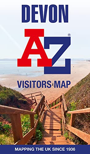 Devon A-Z Visitors Map cover with beach scene and wooden steps.