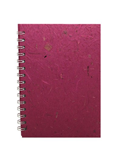 Pink spiral-bound notebook with textured cover, closed view.