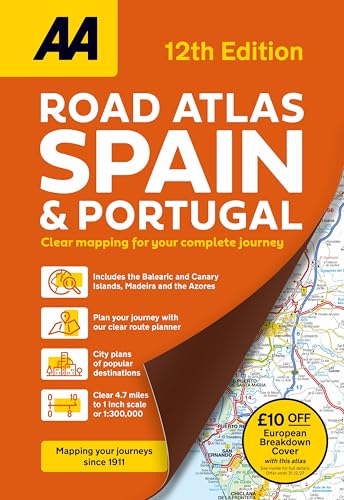 Orange cover of AA Road Atlas Spain & Portugal, 12th edition.