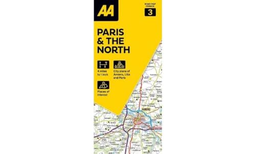 AA Road Map of Paris & The North, folded yellow cover.