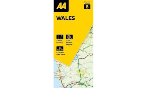 Yellow AA road map of Wales with a partial map view.