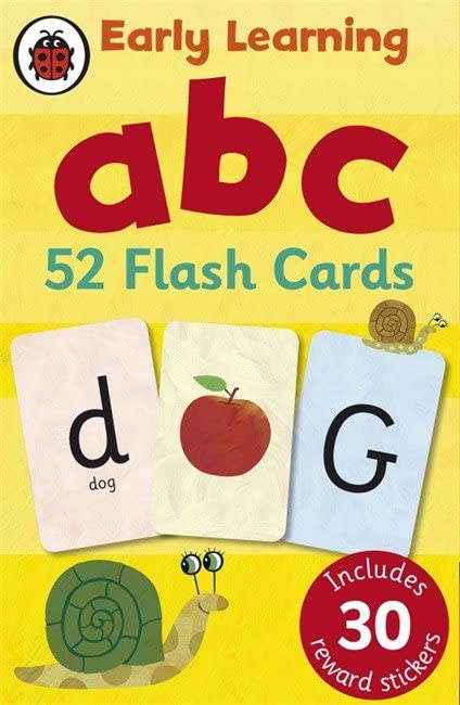 Ladybird ABC flash cards with letters, pictures, and a snail.