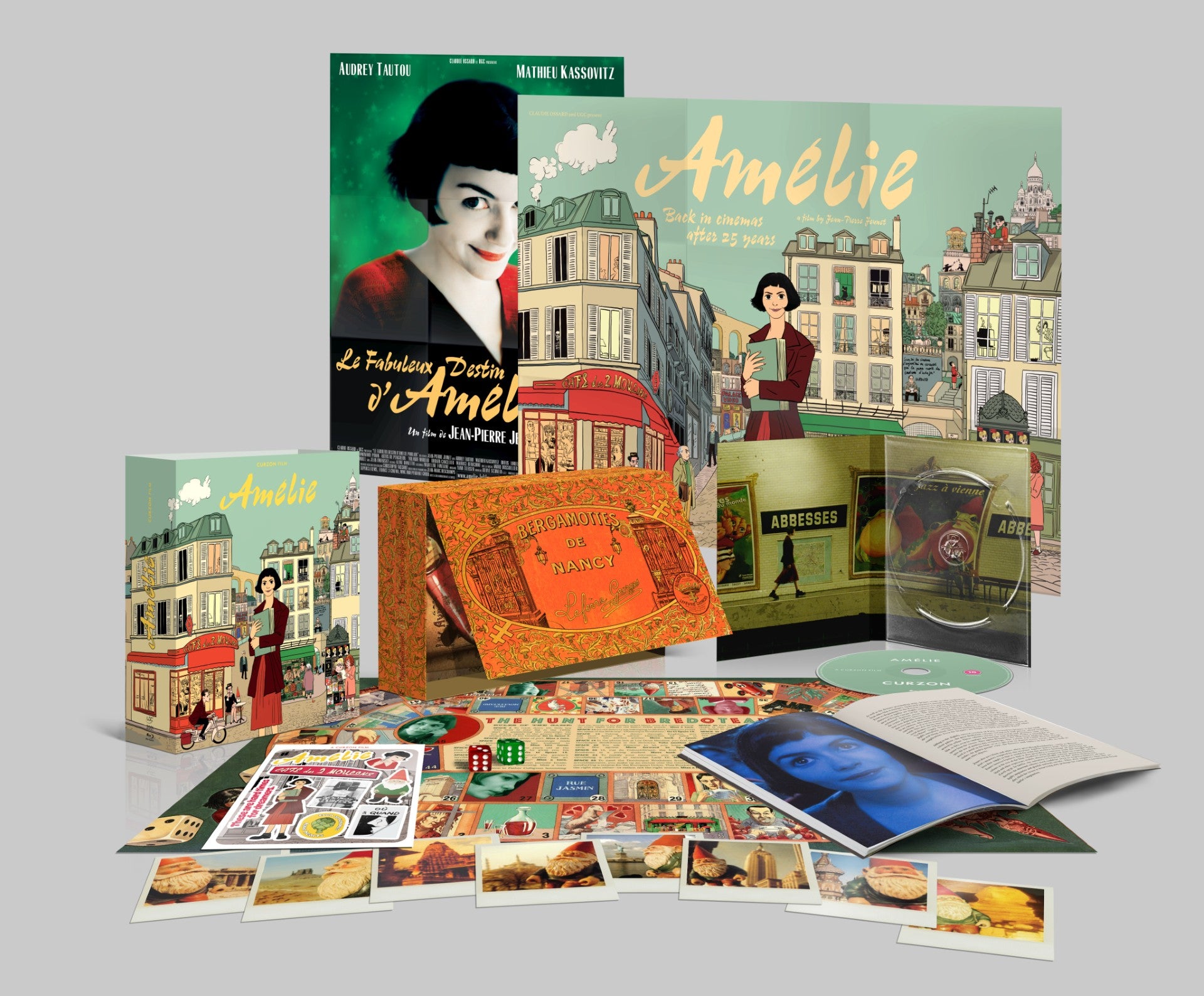 Amélie" 25th Anniversary Blu-ray limited edition packaging with film stills and extras.