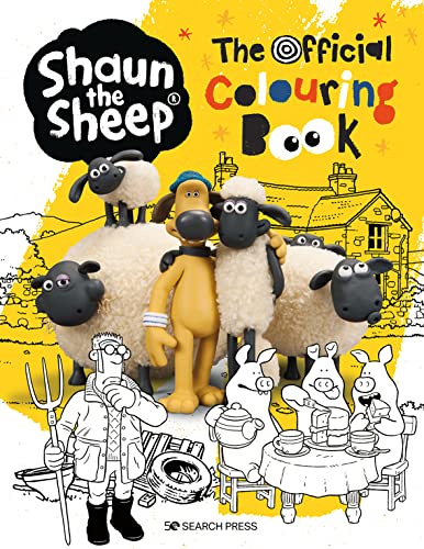 Shaun the Sheep colouring book cover with characters and a farm scene.