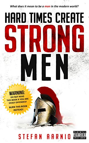 Book cover with bold red text, a Spartan helmet, and warning label.