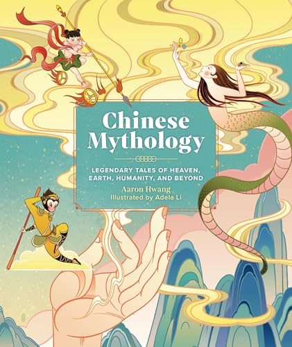 Book cover illustration featuring mythological figures, swirling clouds, and mountains against a pastel background.